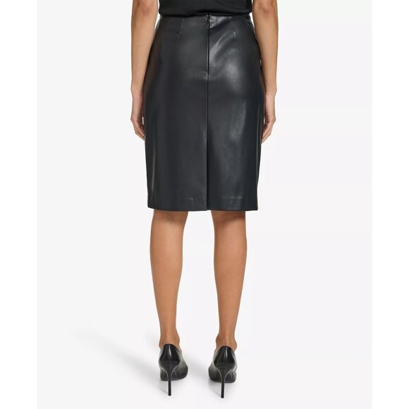 Calvin Klein Women's Black Luxe Faux-Leather Pencil Skirt NWT Size NWT - Picture 2 of 4